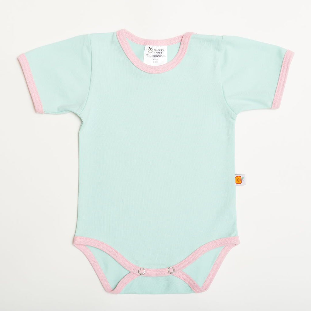Short-sleeve baby body "Spearmint/Baby Pink"