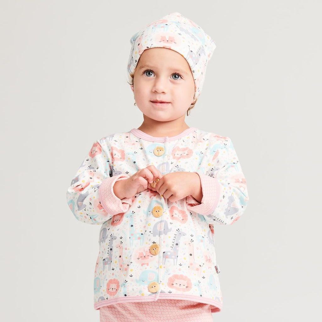 Organic lined baby jacket "Mini Jungle Rose" made from 95% organic cotton and 5% elastane