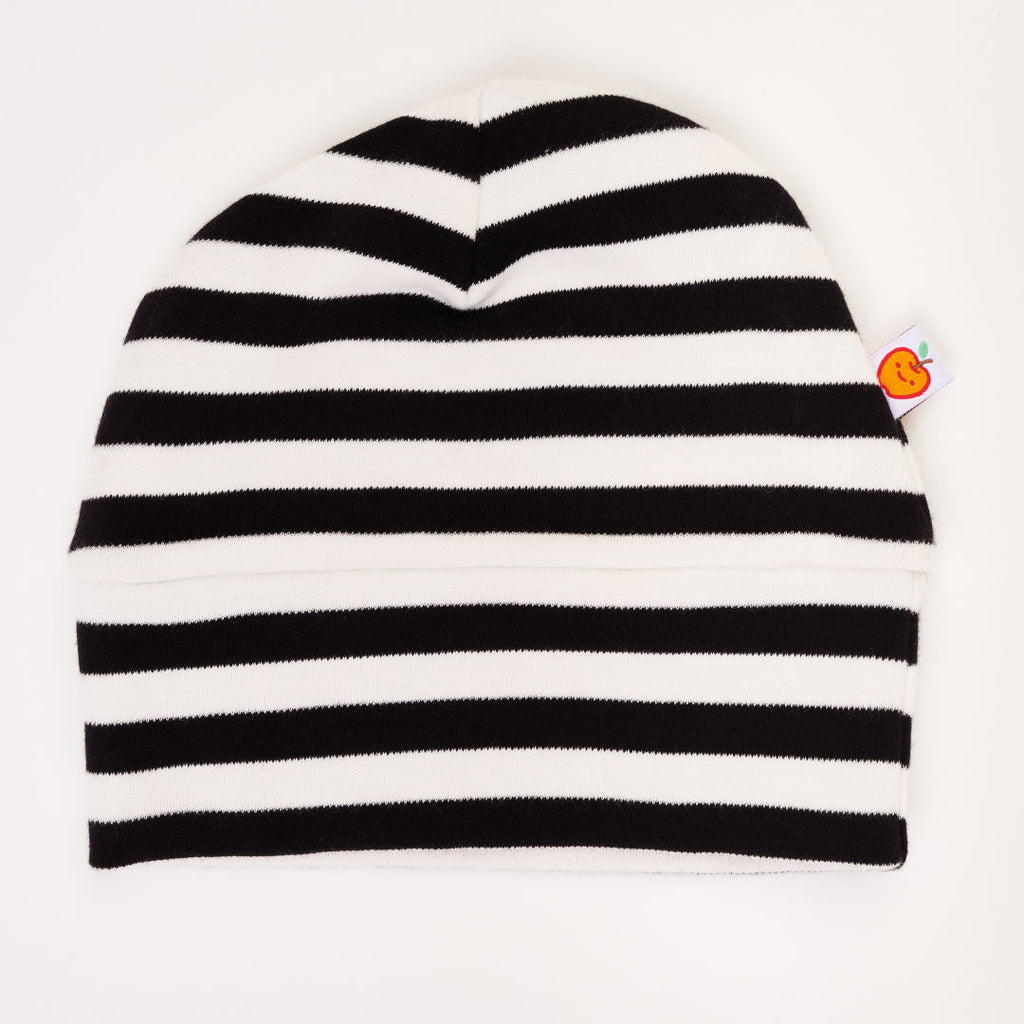 Lined baby hat "Black-white stripes"