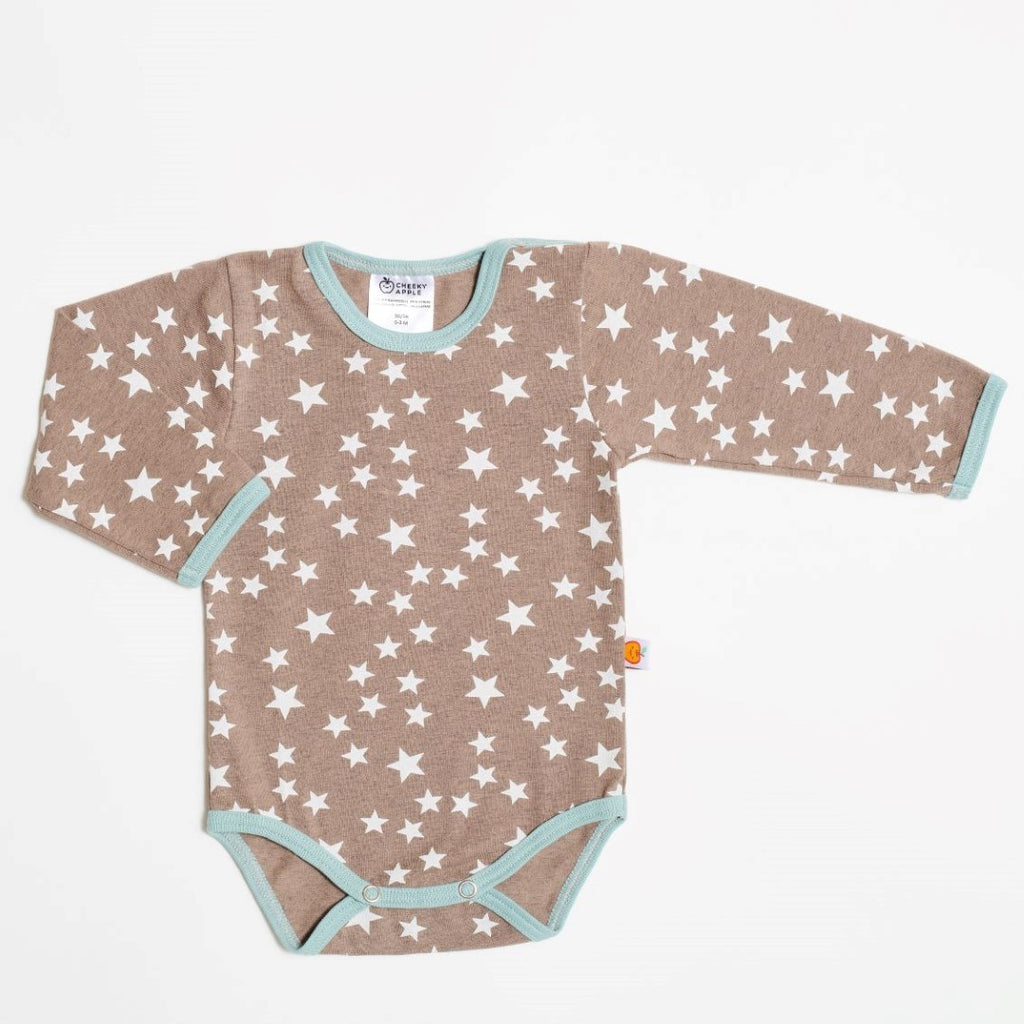 Long-sleeve baby body "Stars taupe"