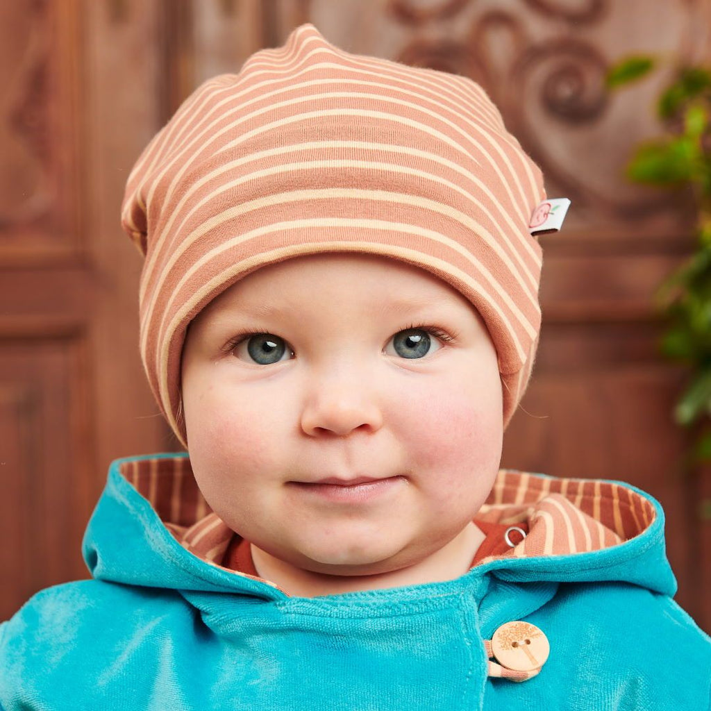 Lined baby hat "Stripes Caramel"