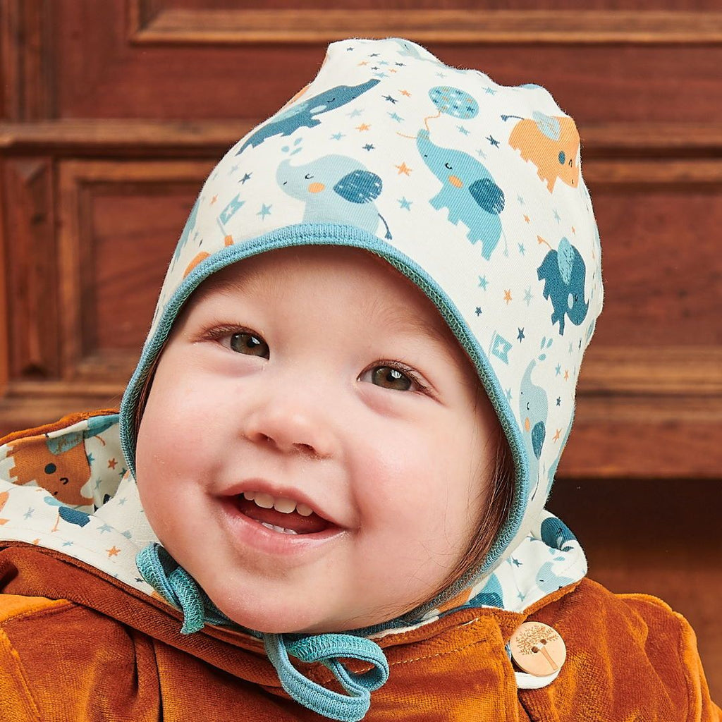 Fleece-lined baby hat with ear flaps "Baby Elephant | Fleece Copper Marl"