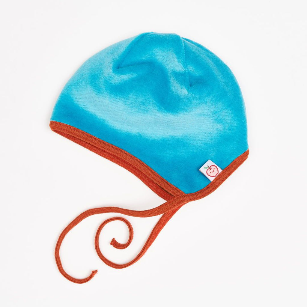 Fleece-lined baby hat with ear flaps "Nicki Pagoda Blue | Fleece Copper Marl"