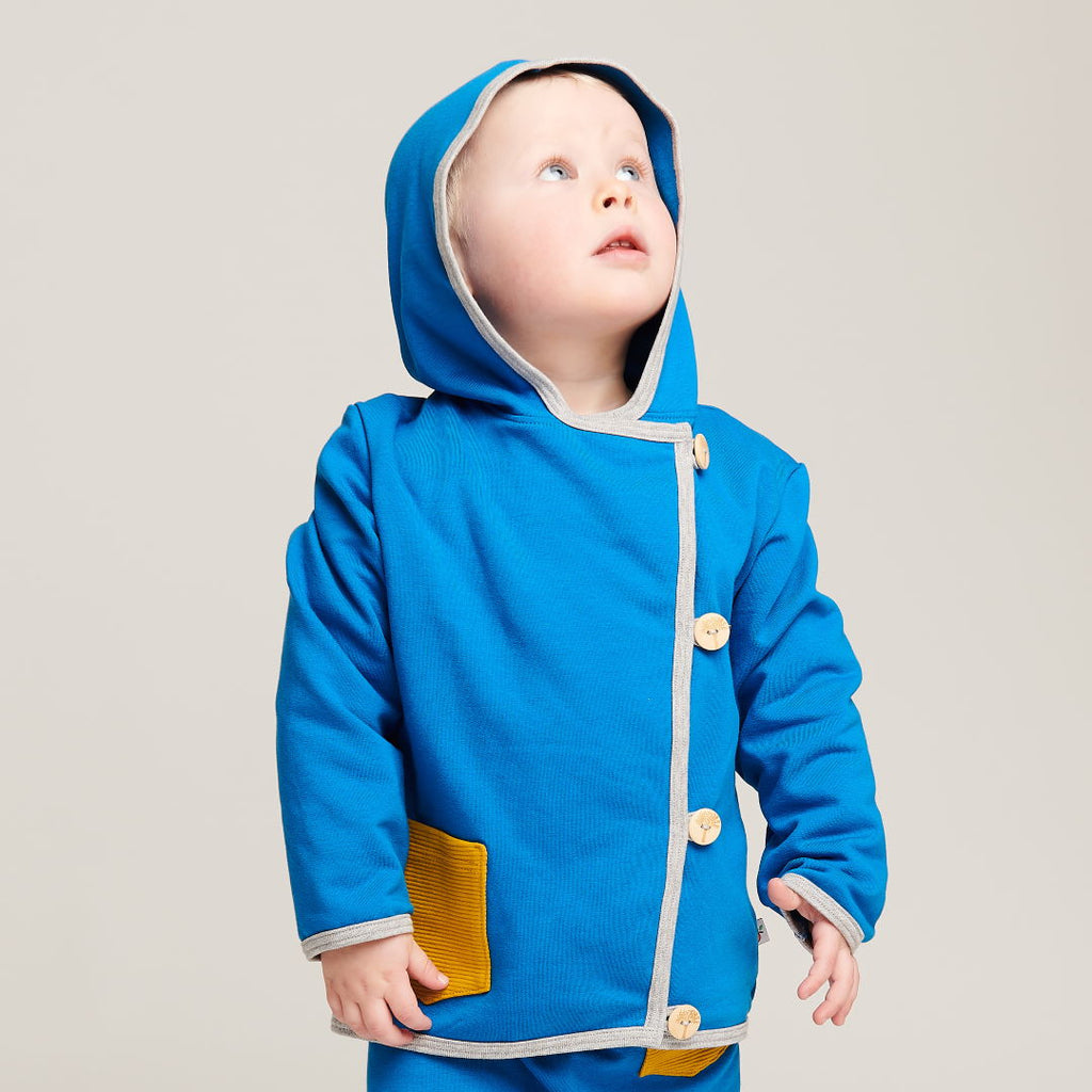 Baby Hoodie Jacket "Sweat Blue/Rib Mustard" - Cheeky Apple