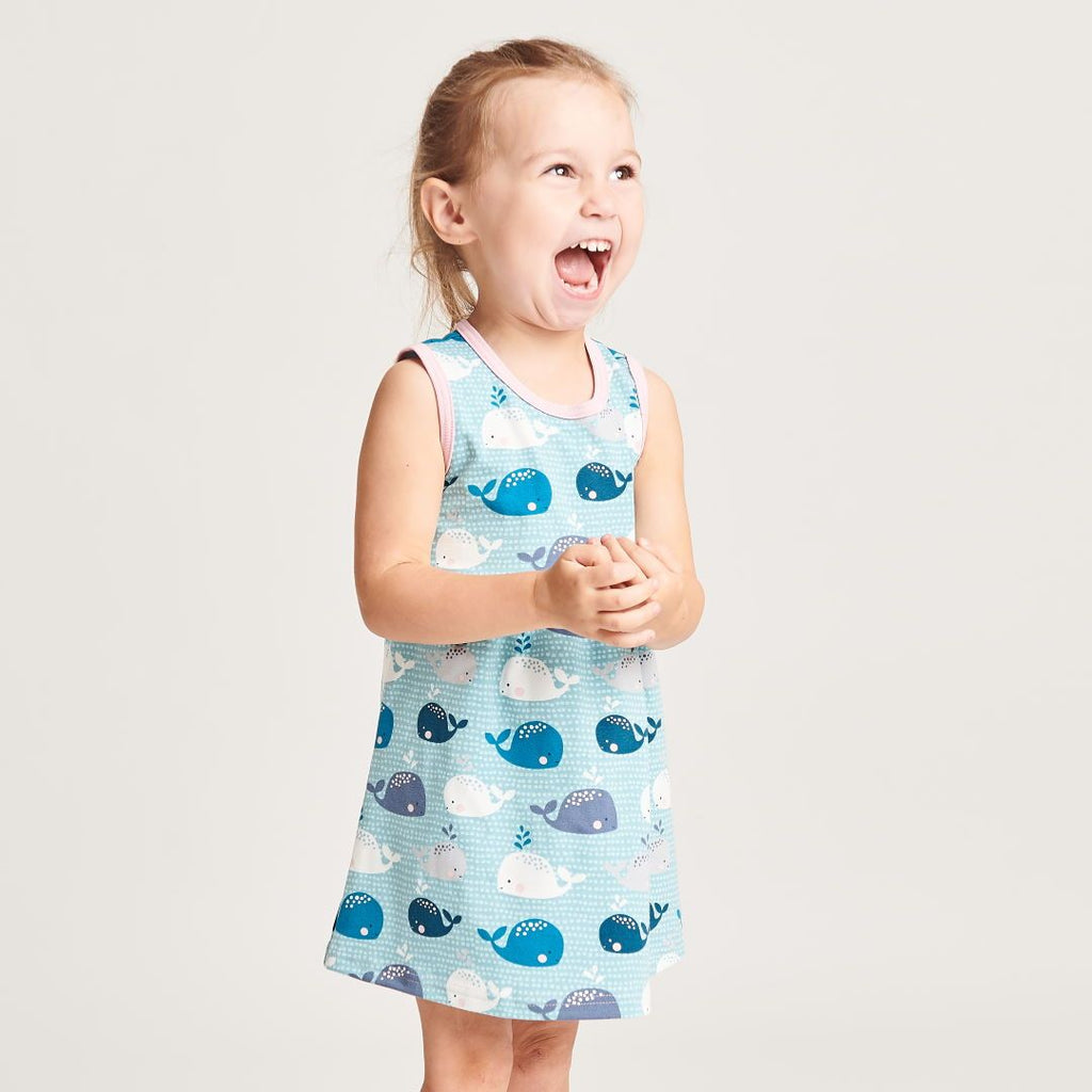 Sleeveless dress "Whales/Baby Pink"