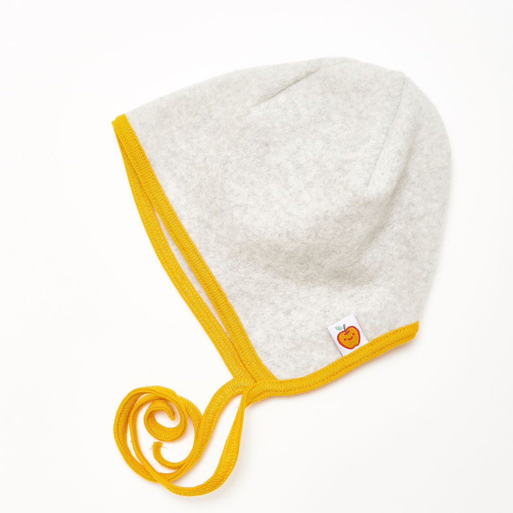 Fleece baby hat with ear flaps "Fleece Grey/Mustard" - Cheeky Apple