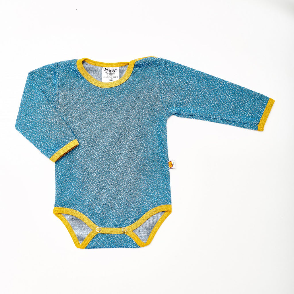 Long-sleeve baby body "Dotties Blue/Mustard"