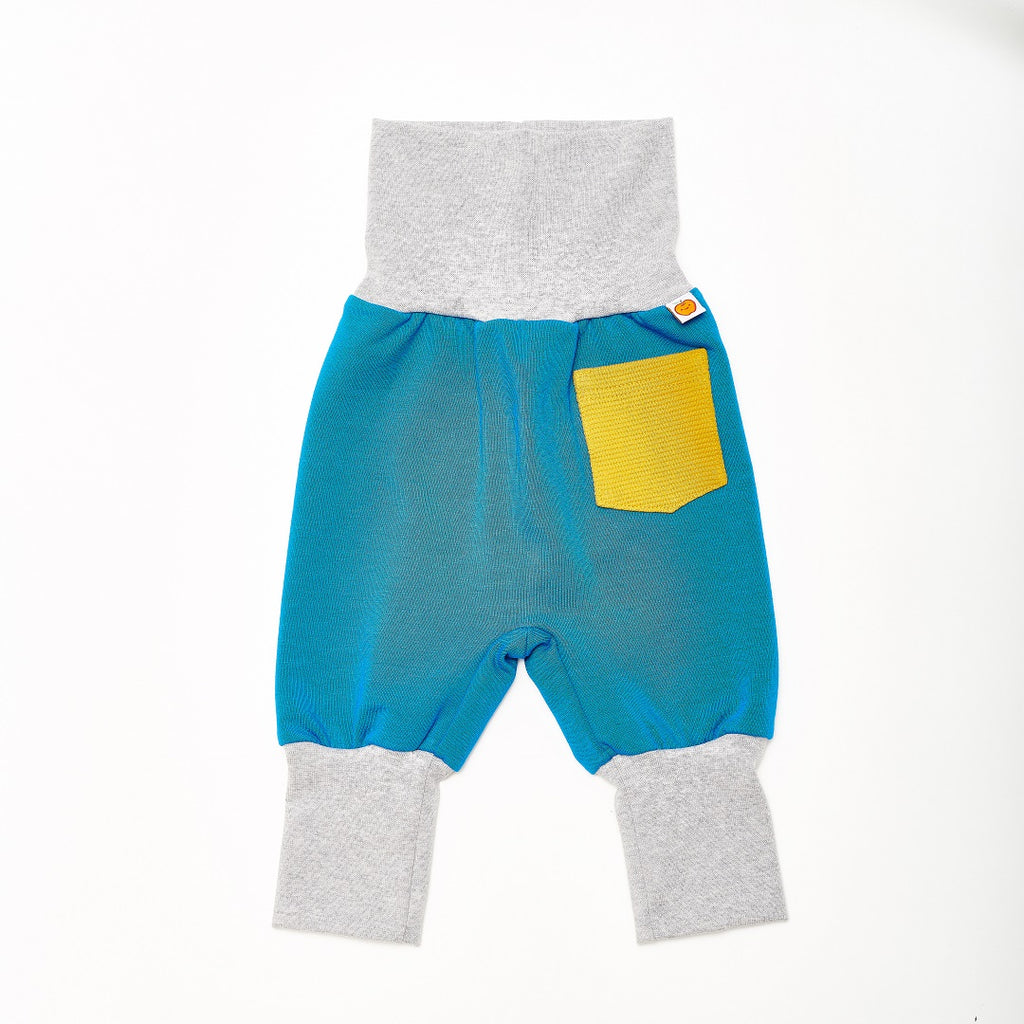 Baby Sweat pants with pockets "Sweat Blue/Rib Mustard" - Cheeky Apple