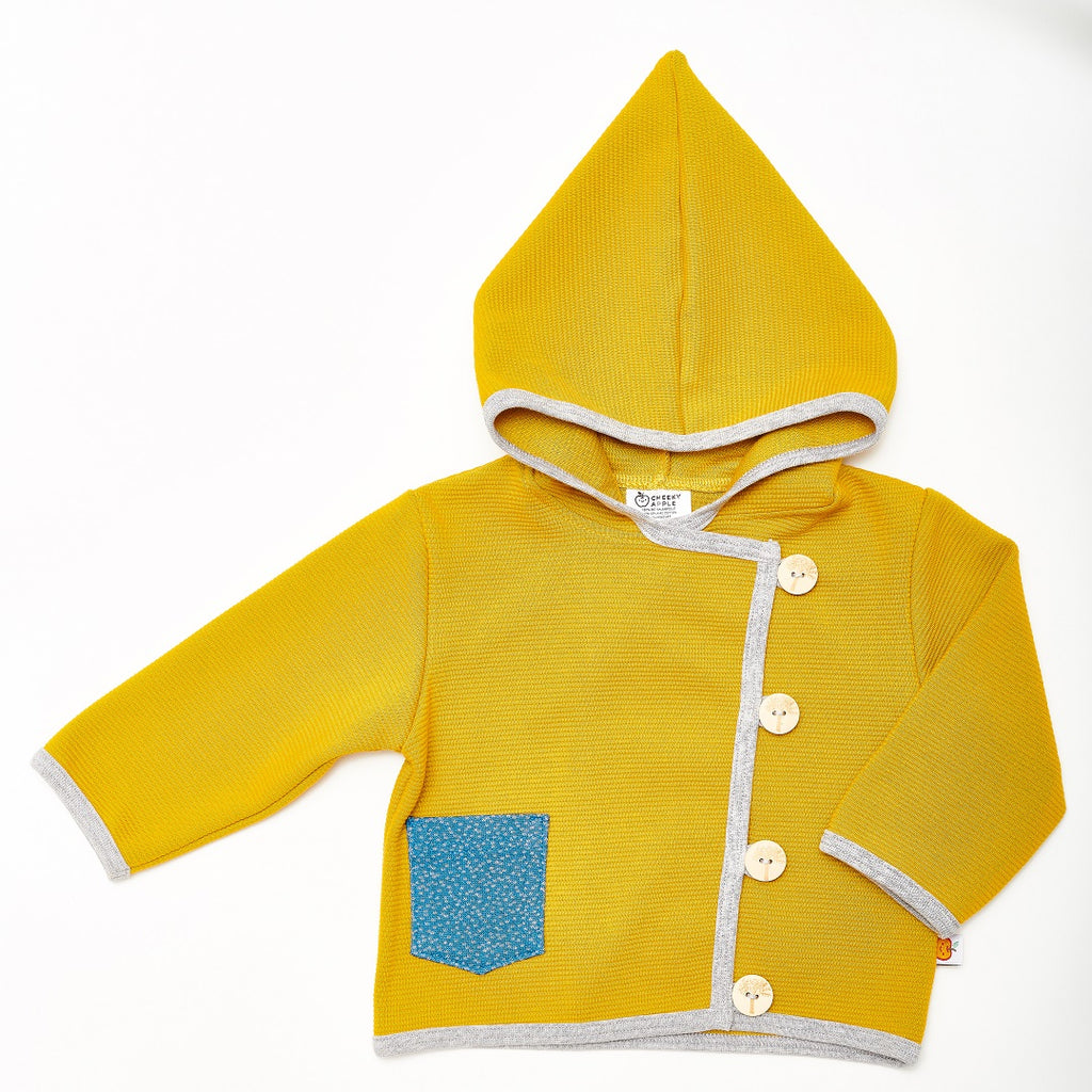 Baby Hoodie Jacket "Rib Mustard/Dotties Blue" - Cheeky Apple