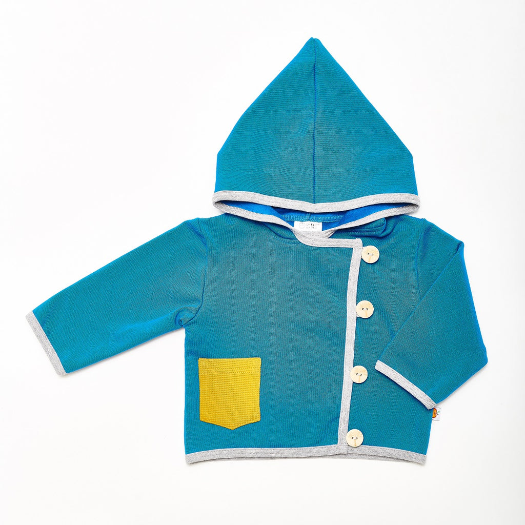 Baby Hoodie Jacket "Sweat Blue/Rib Mustard" - Cheeky Apple