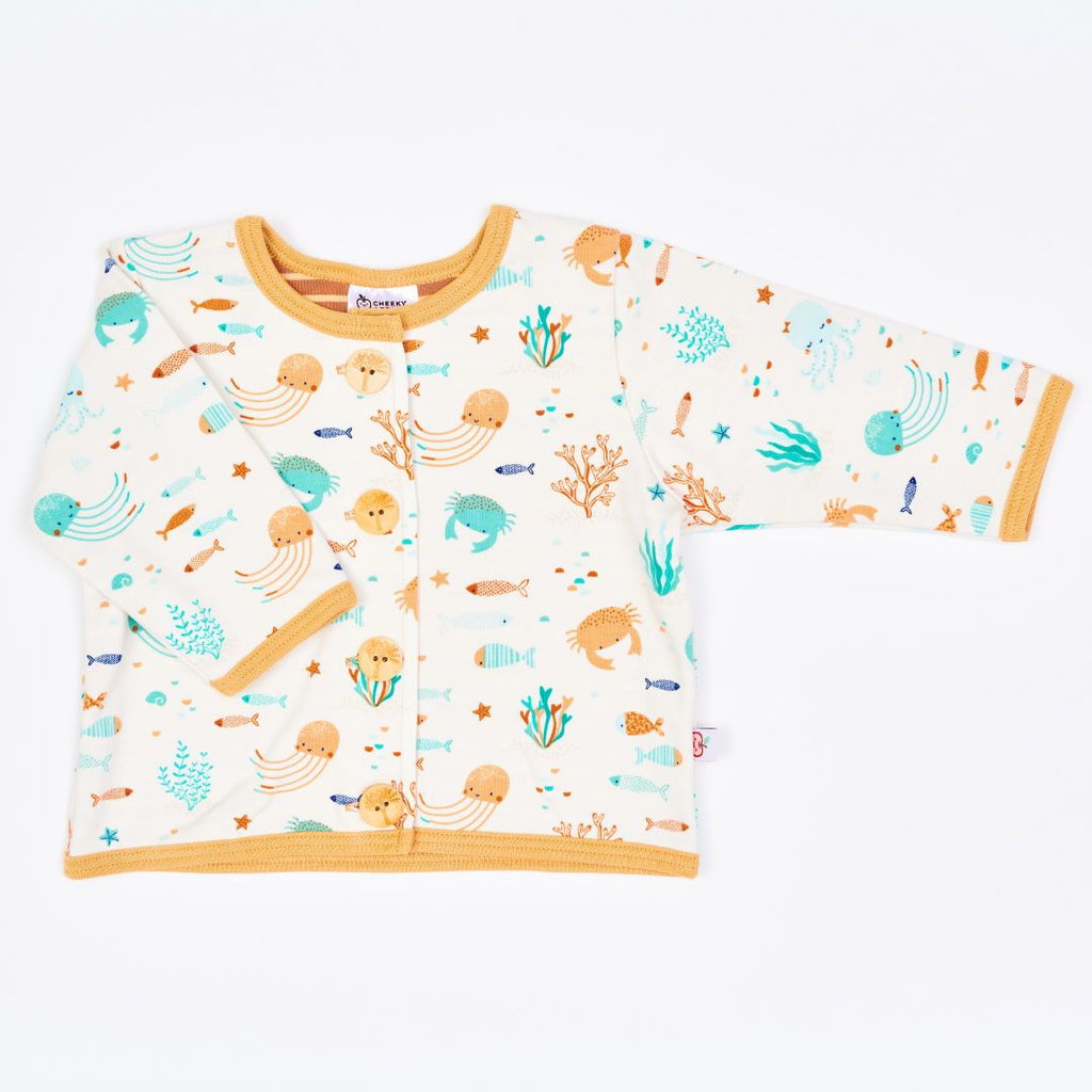 Organic lined baby jacket "Ocean Party" made from 95% organic cotton and 5% elastane