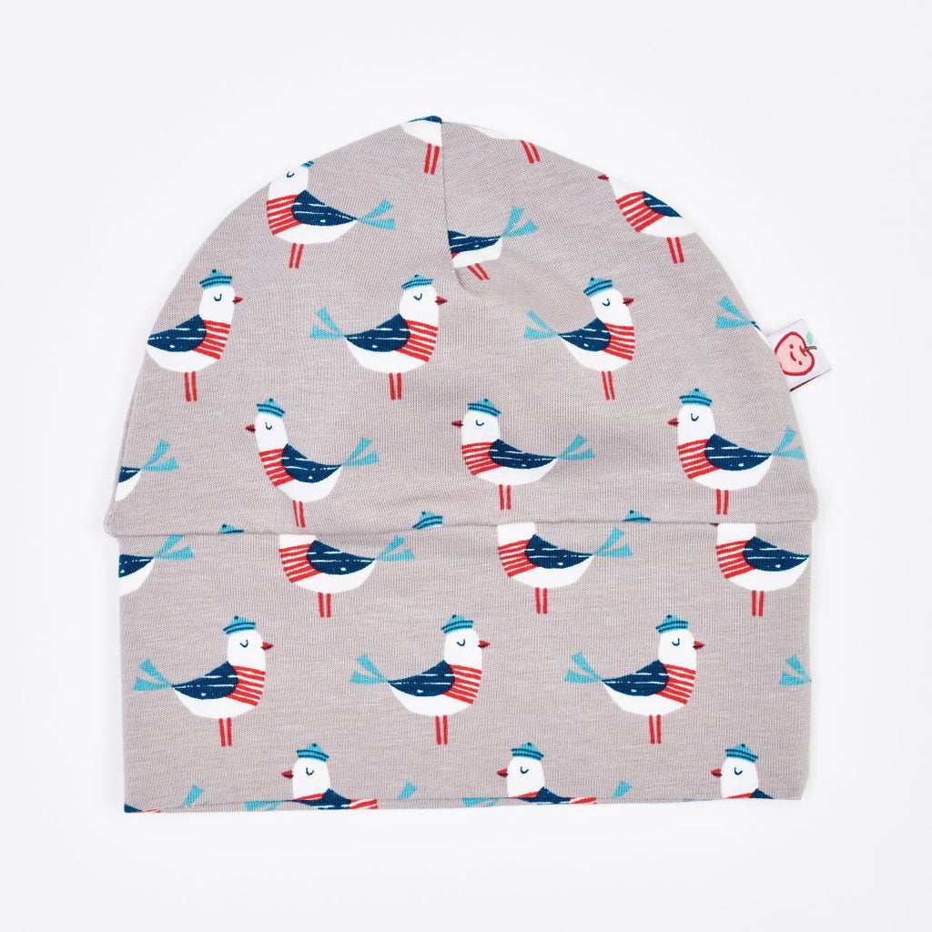Organic lined baby hat "Seagull Fiete" made from 95% organic cotton and 5% elastane