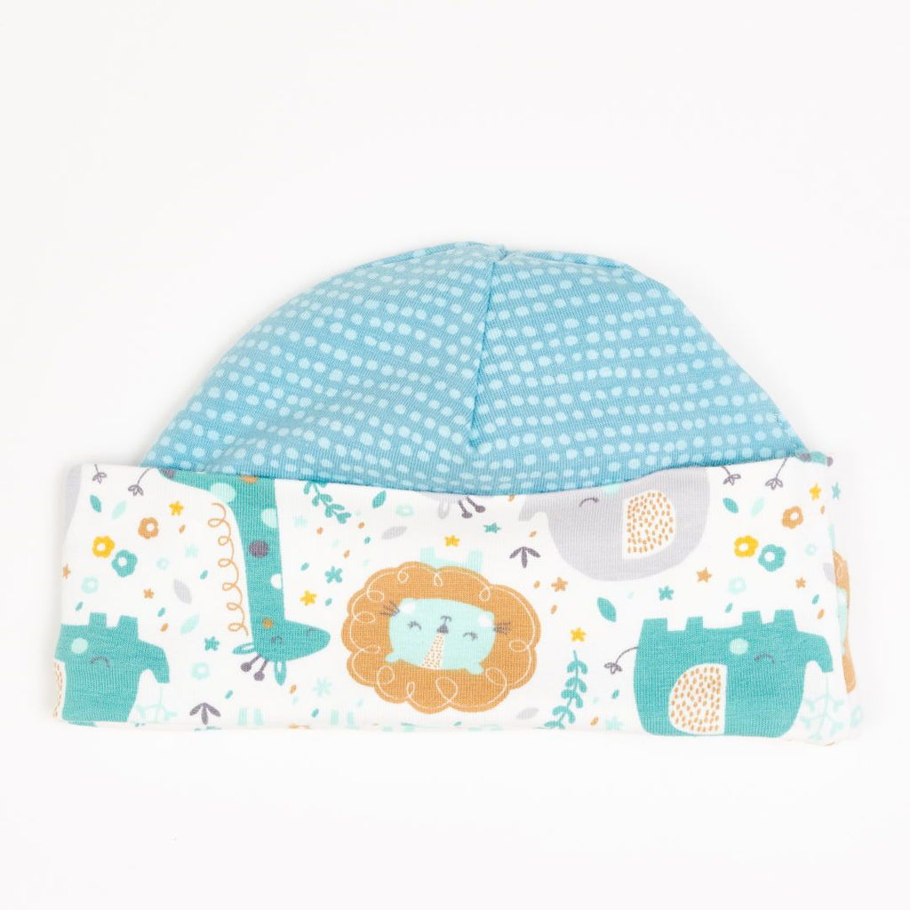 Lined baby hat "Mini Jungle/Dotted Lines Turquoise"