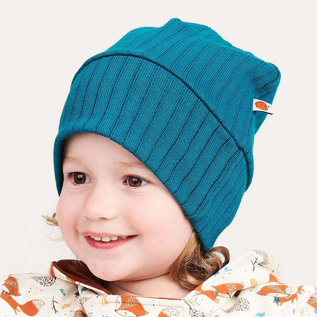 Lined baby hat "Rib knit Petrol/Jacquard Petrol"