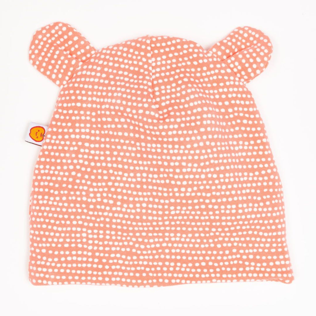 Lined baby hat with ears "Dotted Lines Coral"