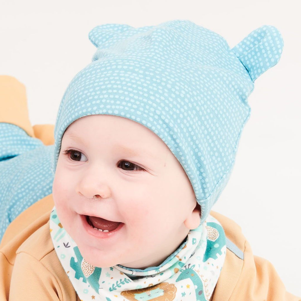 Lined baby hat with ears "Dotted Lines Turquoise"