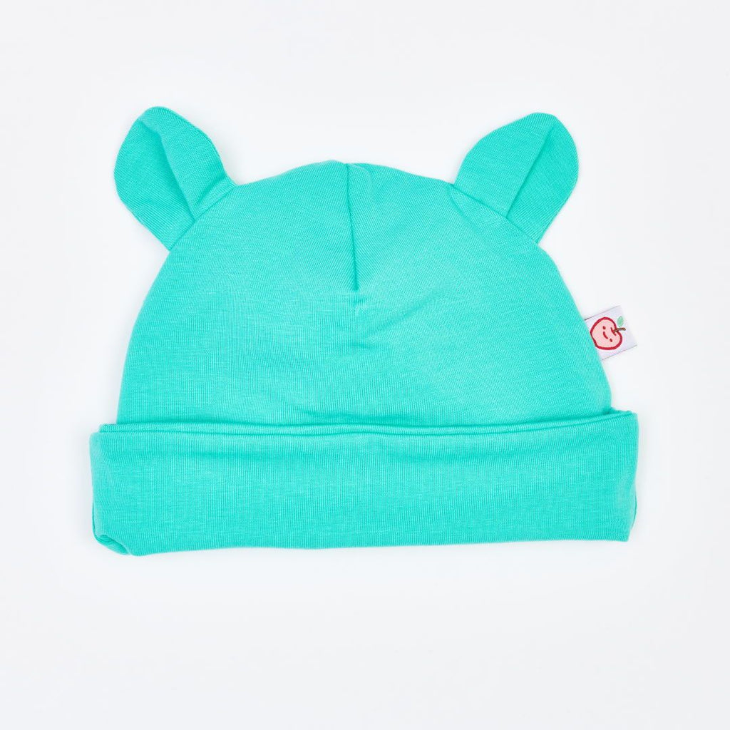 Organic lined baby hat with bear ears "Jersey Mint" made from 97% organic cotton and 3% elastane