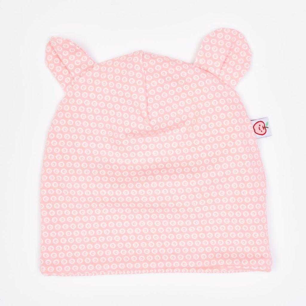 Organic lined baby hat with bear ears "Kuller Peach Rose" made from 95% organic cotton and 5% elastane