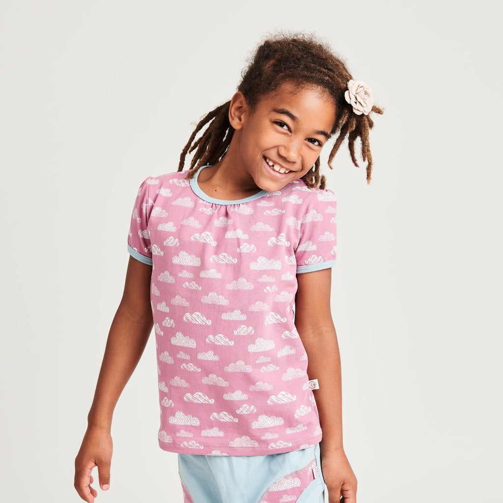 Organic girls shortsleeve top "Clouds Vintage Rose"  made from 95% organic cotton and 5% elastane