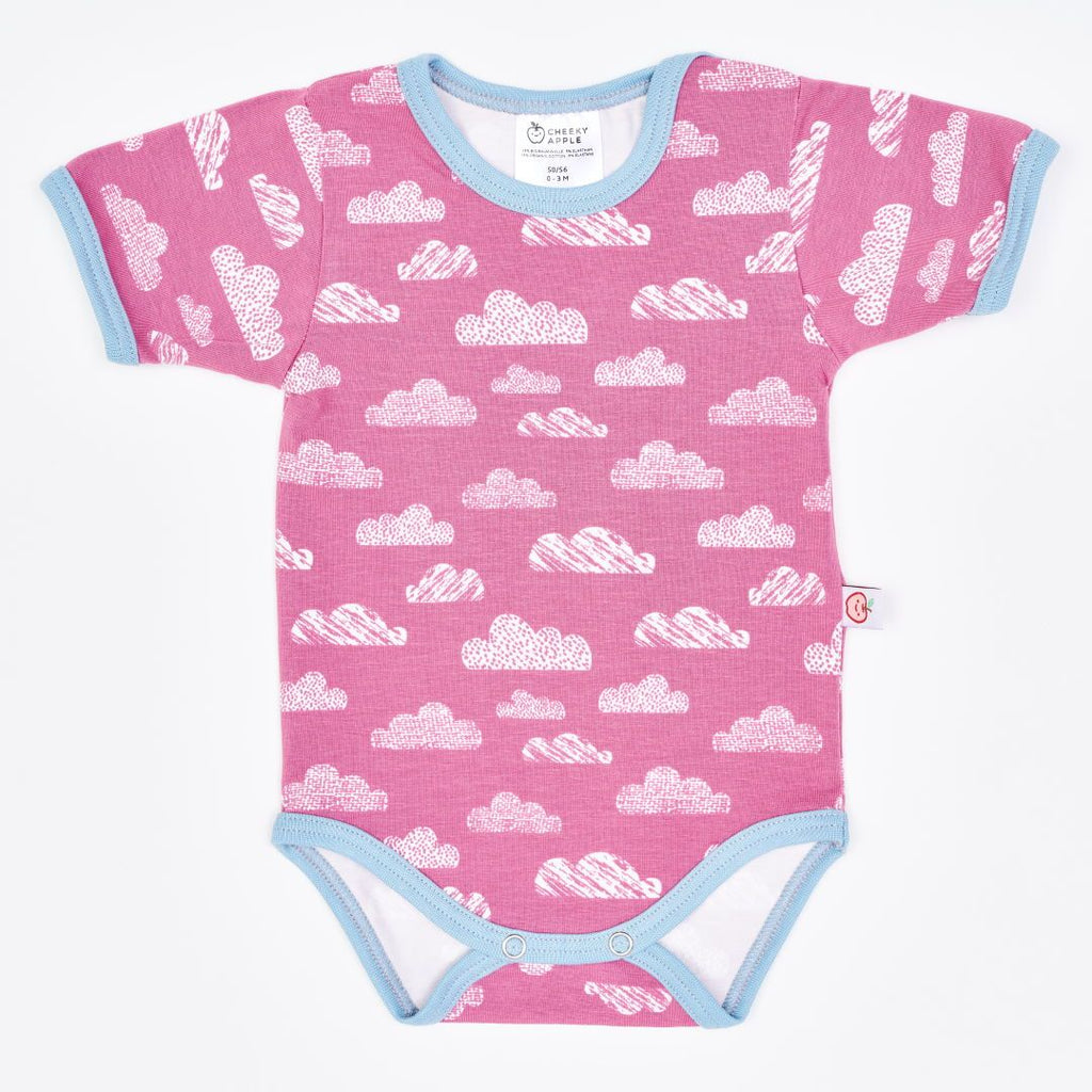Organic shortsleeve baby body "Clouds Vintage Rose" made from 95% organic cotton and 5% elastane
