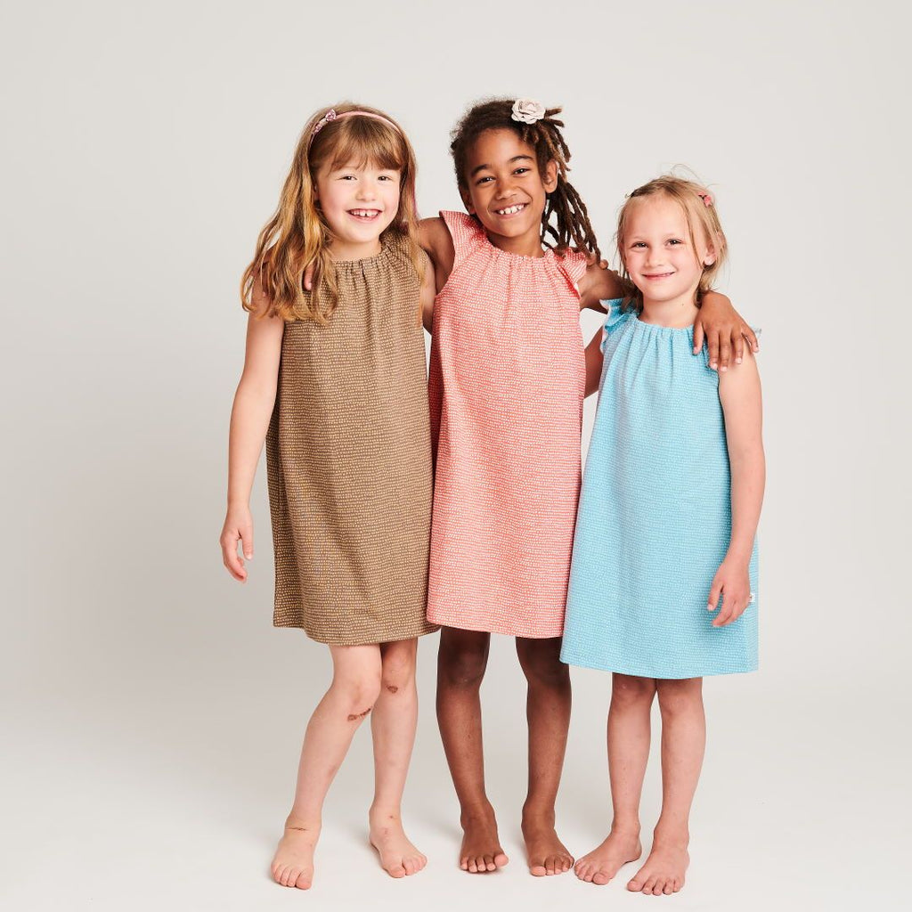 Organic a-line dress Dotted Lines Taupe"" made from 95% organic cotton and 5% elastane