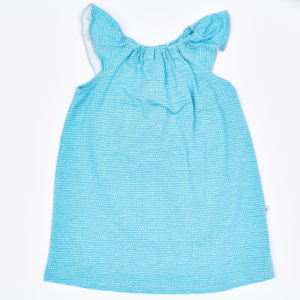 Organic a-line dress "Dotted Lines Turquoise" made from 95% organic cotton and 5% elastane