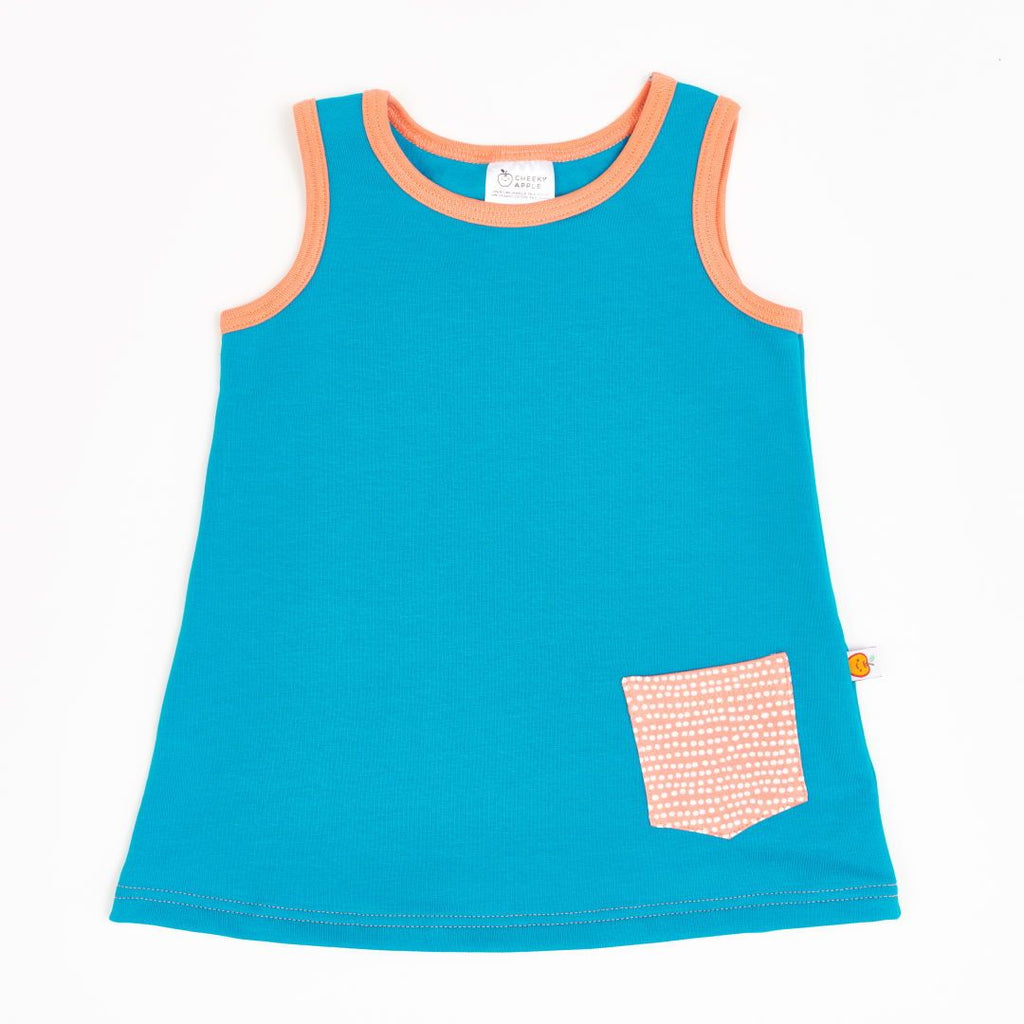 Sleeveless dress "Sweat Light Petrol/Dotted Lines Coral"