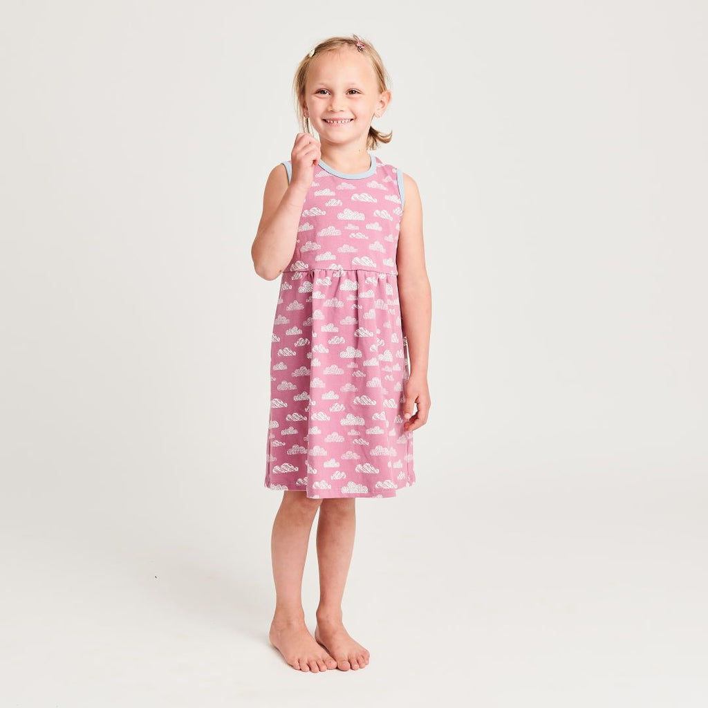 Organic sleeveless dress "Clouds Vintage Rose" made from 95% organic cotton and 5% elastane
