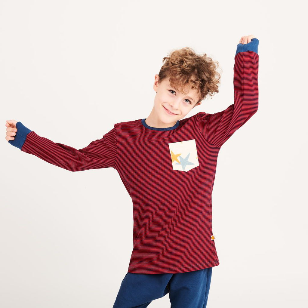 Boys' Long-sleeve top with pocket "Dark-blue & red Stripes | Stars"