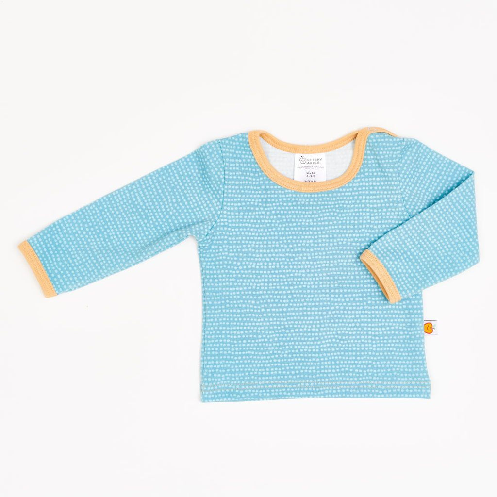 Long-sleeve baby top "Dotted Lines Turquoise/Cream"