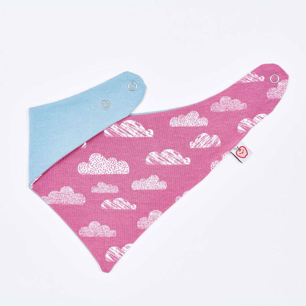 Organic reversible dribble bib "Clouds Vintage Rose" made from 96% organic cotton and 4% elastane