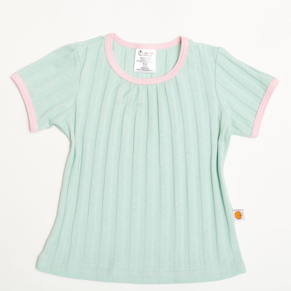 Girls' Short-sleeve Top "Ribbed Jersey Spearmint/Baby Pink"