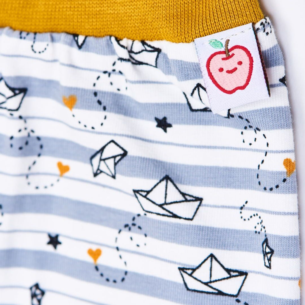 Organic rib pants "My little golden Ship" made from 95% organic cotton and 5% elasthane
