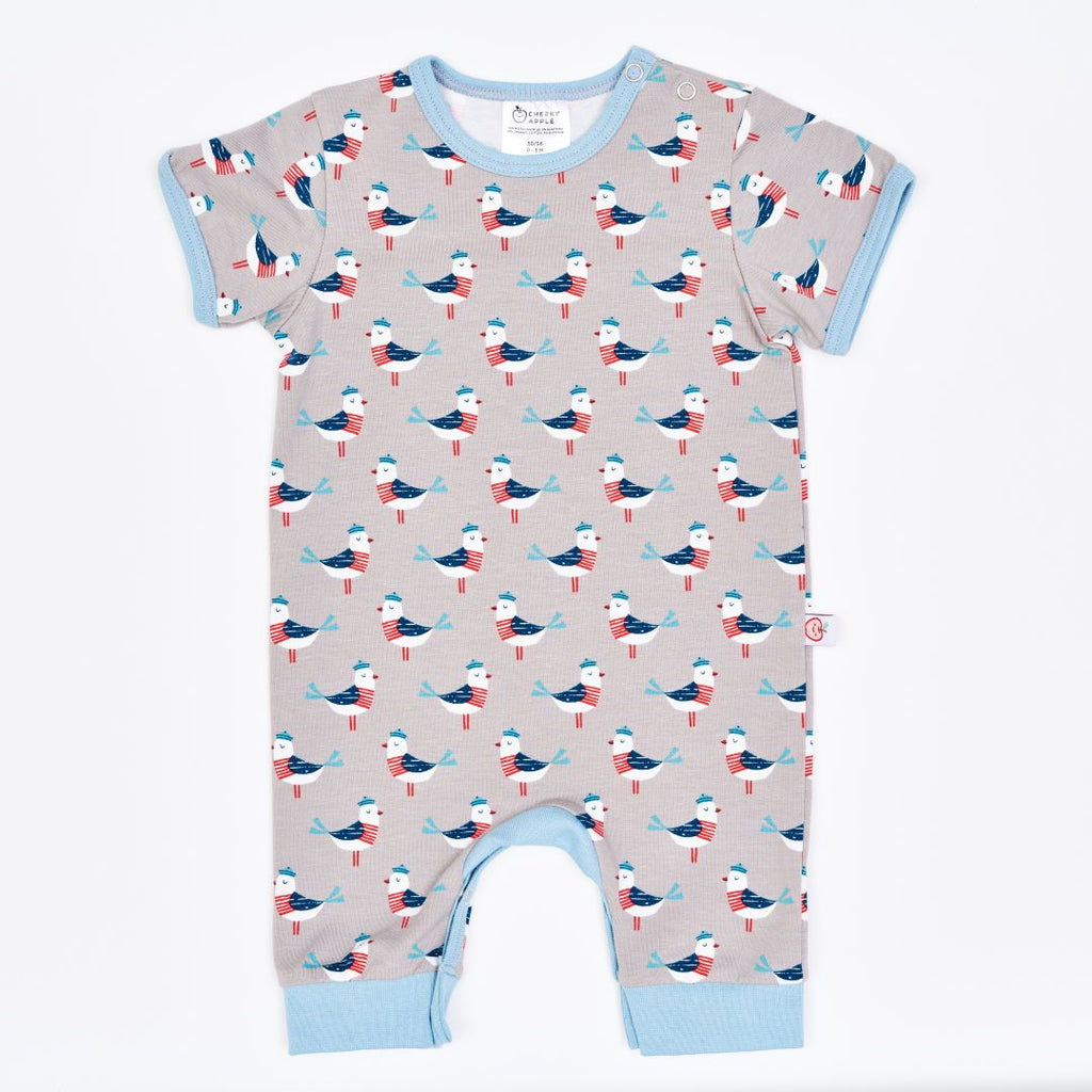 Organic shortsleeved romper "Seagull Fiete" made from 95% organic cotton and 5% elastane