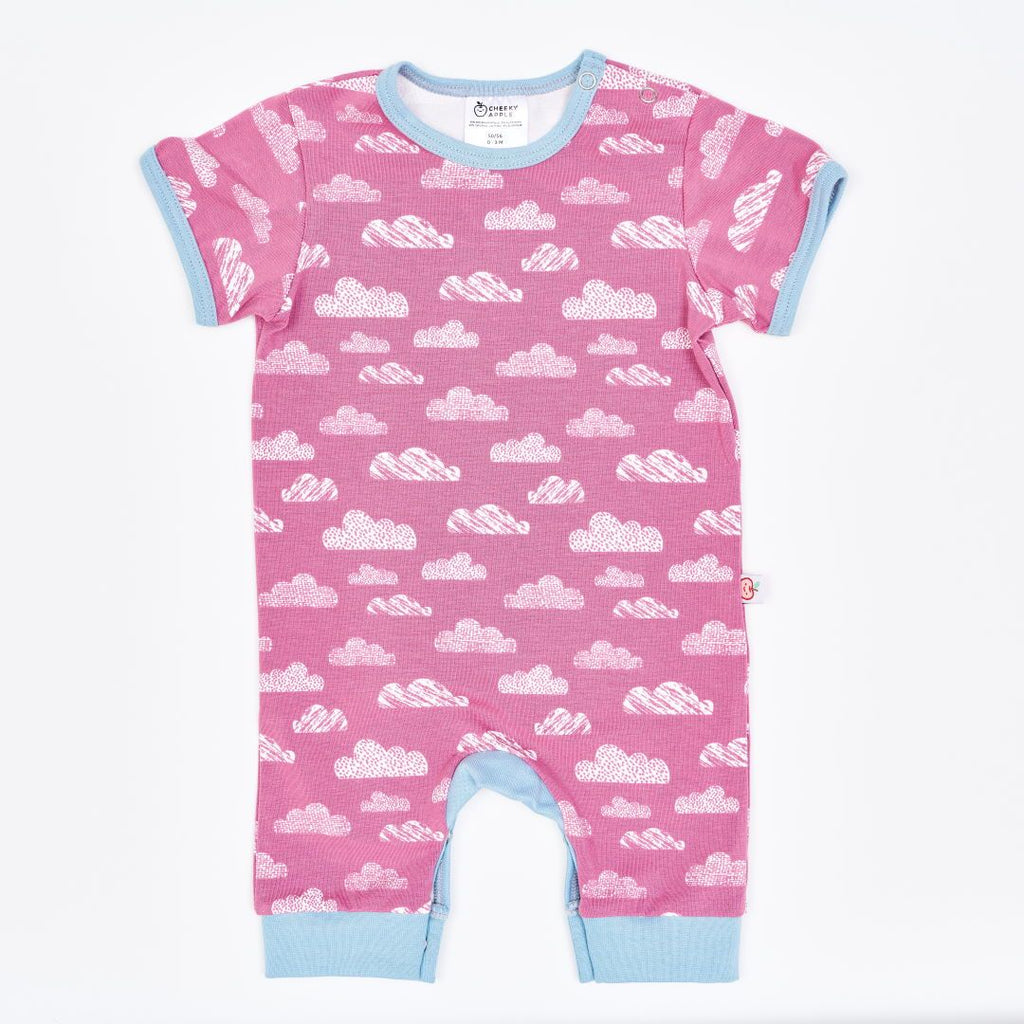 Organic shortsleeved romper "Clouds Vintage Rose" made from 95% organic cotton and 5% elastane