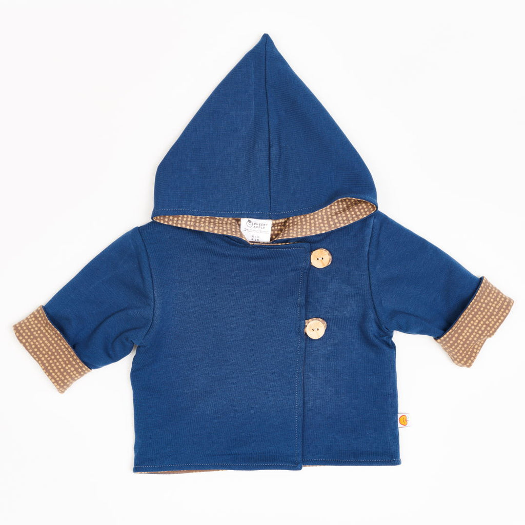 Reversible baby jacket "Indigo/Dotted Lines Taupe"