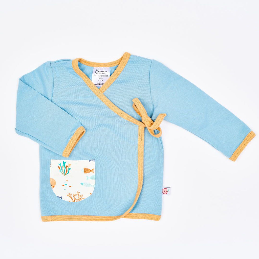 Organic wrap jacket with pocket "Frost | Ocean Party" made from 95% organic cotton and 5% elastane